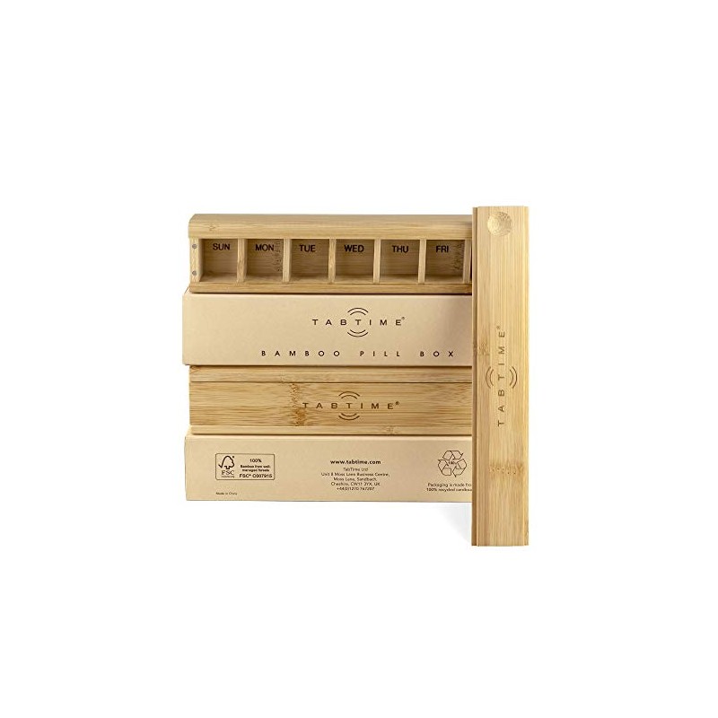 TabTime TabTime Bamboo Weekly Pill Box, 7 Day Pill Organiser,