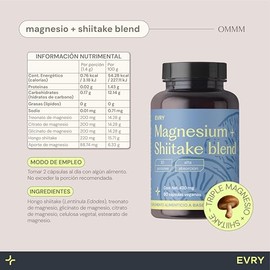 EVRY OMMM |Triple Magnesio 600mg y Hongo Shiitake 220mg | Glicinato, Treonato y Citrato de Magnesio | 60 Cápsulas - 30 porciones | Descanso, Sueño y R