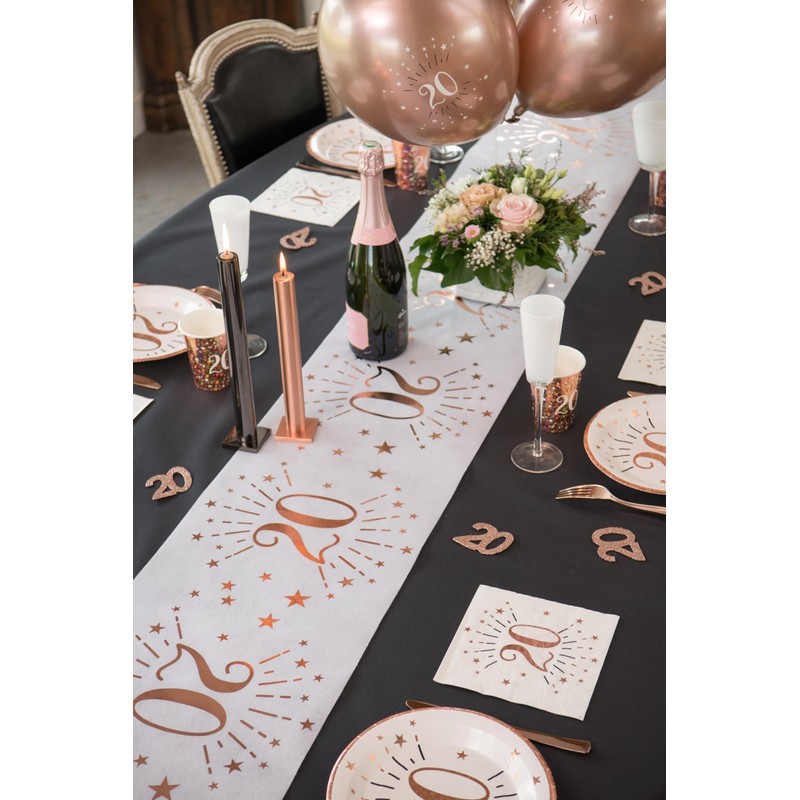 Santex 7344-18-30 Glittery Age Table Runner, Metal, White/Rose Gold, 18