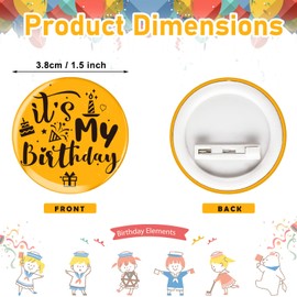 MTLEE 36 Pcs Birthday Squad Pins It's My Birthday Button Pins Bulk Mini Round Pinback Button Badges Party Crew Favors Supplies for Boys Girls Women Men Celebration, 1.5 Inch