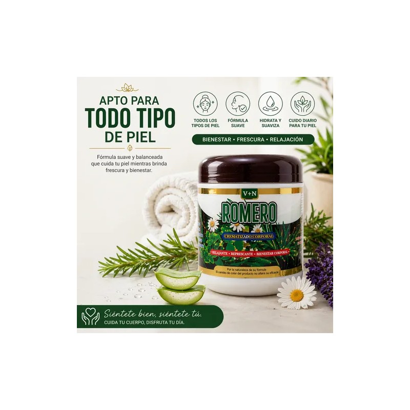 Crema Corporal Herbal Romero Aloe Vera Lavanda Relajante500g