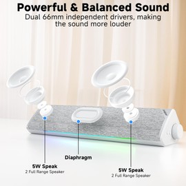 SOULION R60 Bluetooth Computer Speakers, USB Plug-N-Play PC Speakers with LED Dynamic Light, Surround Sound Soundbar Speaker with Rotary Switch for Desktop Laptop (USB-C to USB Adapter Included)