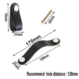Leather Furniture Handles, Pack of 6 Leather Handles for Drawers, Cabinet Knob Handles, Leather Knobs, Leather Knobs, Bathroom Cabinet Handles, with 22 mm Screws, Hole Spacing: 128 mm, Black