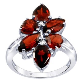 Orchid Jewelry 925 Sterling Silver Cluster Rings for Women - Delightful 7X5 mm Red Garnet Birthstone Gemstone - 2.00 Carats Pear