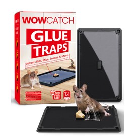 WowCatch Sticky Mouse Traps for Indoor Use – 12 Pack Rat Glue Traps with Bait Slot, Pet Safe Rodent Catcher for Kitchen, Garage, Basement – Catches Mice, Snakes, Roaches,Non-Toxic, Medium Size