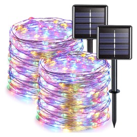 2 Pack Solar Christmas Lights Outdoor Waterproof, Total 66FT 200 LED Multicolor Solar Fairy Lights, 8 Modes Solar String Lights for Outside, MD0100LBS-2