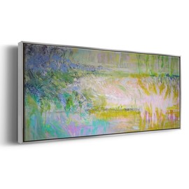 Renditions Gallery Abstarct Nature Symphony Artwork Abstraction of Colorful Pond Floater Frame Canvas Paintings for Bedroom Office Kitchen - 20"X50" SILVER Frame GAL027