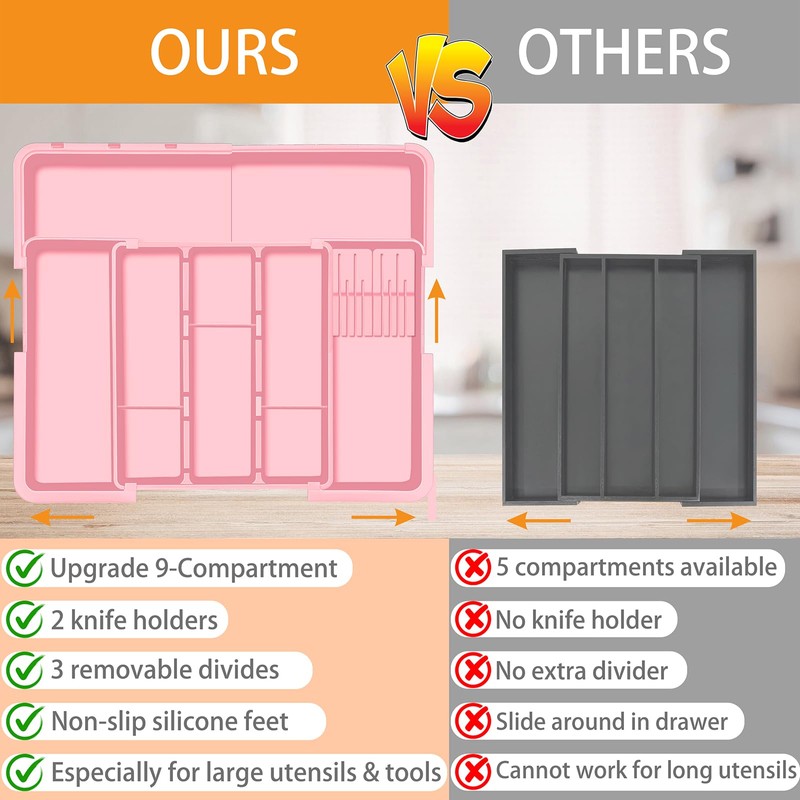 Homecor Utensil Drawer Organizer for Kitchen, Expandable Silverware Organizer Cooking