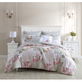 Laura Ashley - Queen Comforter Set, Reversible Cotton Bedding, Includes Matching Shams with Bonus Euro Shams & Throw Pillows (Ailyn Pink, Queen)