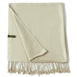 CJ Apparel Beige Mink Light French Beige Solid Color Tassels Design Nepalese Shawl Seconds Scarf Wrap Stole Throw Head Wrap Pashmina Hand Made in Nepal NEW