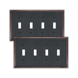 TREEWELL 2-Pack Quad Toggle Light Switch Cover Plate, Durable Zinc Alloy Decorative Switch Plate Covers, Aged Bronze 4 Gang Wall Plate for Toggle Light Switch and Rotary Dimmer Switch