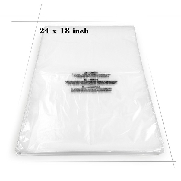 Becko US Self Seal Clear Flat Poly Bags with Suffocation Warning for Storing Clothing/Towel/Blanket/Doll (18”x24”) - 100pcs