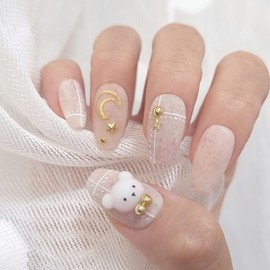Cozy Bear Handmade Nail Tips - Short Ballerina / 포근이 곰 수제네일팁 - 숏발레리나
