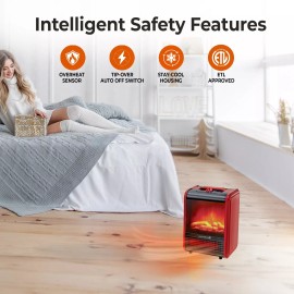 Comfort Zone Electric Desktop Fireplace Space Heater with 3D Flame, Red