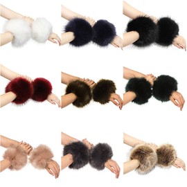 Uposao Faux Fur Wrist Cuffs, 1 Pairs Winter Wrist Cuff Warmers Women Warm Fluffy Arm Warmers Gloves for Women Girls Outdoor Activities Walking Traveling Skiing