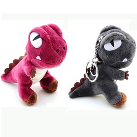gdy Set of 2 Keychains, Cute Plush Bag Charm Toy Hanging Decoration Dinosaur Keychain, Birthday Gift, Back to School Gift (Red + Ash)