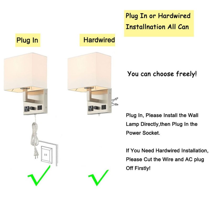 HomeFocus-Bedside Wall Sconces,Dimmable Wall Light with Outlet and Dual USB
