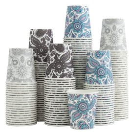 [300 Pack] 5 oz Mini Paper Cups, Small Mouthwash Cups 5 OZ, Disposable Bathroom Cups, Paper Coffee Cups 5 Ounce for Bathroom, Supermarket, Birthday Party, Travel, Events, Picnic, BBQ (Paisley)