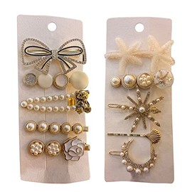 ANGGREK 10 Pinzas de Pelo de Cristal con Perlas, Decorativas y Elegantes, Set de Pinzas para el Pelo con Forma de Lazo Hecho a Mano