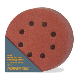 POWERTEC 50PK, 5 Inch 8 Hole Hook and Loop Sanding Discs, 80 Grit, Sandpaper for Random Orbital Sanders, 45008-P2