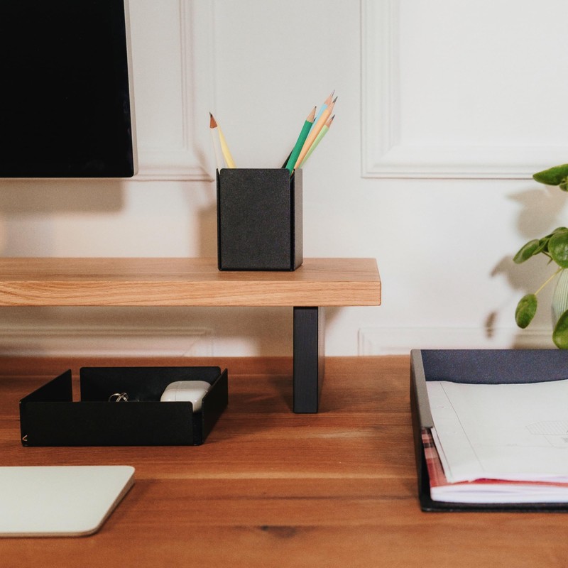 Pulto Small Shelf for Desk, Metal, Matt Black with Felt,