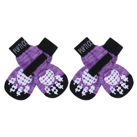 PUPTECK Anti-Slip Dog Socks with Double Sides Grips for Small Medium Large Dogs Hardwood Floors Prevents Licking, Dog Shoes for Hot Pavement Traction Control Paw Protector for Senior Dogs, Purple S