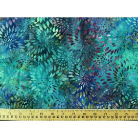 Cotton Batik Fabric Green Floral by 1/2 Yard