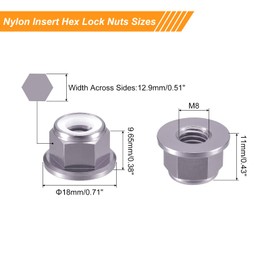 sourcing map Nylon Insert Hex Lock Nuts, 10pcs - M8 x 1.25mm Aluminum Alloy Self-Locking Nut, Anodizing Flange Lock Nut for Fasteners(Titanium Gray)