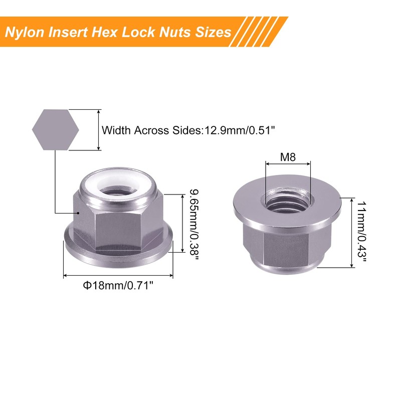 sourcing map Nylon Insert Hex Lock Nuts, 10pcs - M8