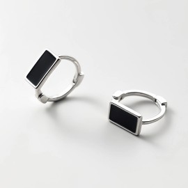 RYSkyJewelry Solid S925 Black Silver Huggie Hoop Earrings Fashion Sleep Wearing Long Last