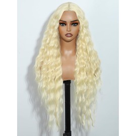 Joedir Lace Front Wig Long Wavy Wigs for Women 30 Inches Deep Part Cury Wave Wig Natural Looking Synthetic Heat Resistant Fiber Wig for Daily Party Use Blonde