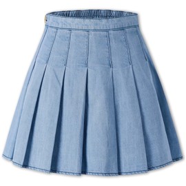 SANGTREE - Falda plisada para niñas y mujeres, falda uniforme de cintura elástica, 2 años, talla 4XL de EE. UU, A# Azul Denim Claro, 2-3T