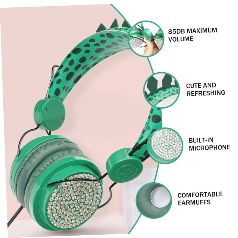 Mobestech 3pcs Boy Girl Headphones Microphone Dinosaur Comfortable Ear Cable