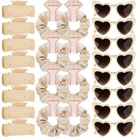 Tethzeng Bridesmaid Scrunchies Proposal Gifts Bachelorette Hair Claws Clips Girls heart sunglasses for Wedding Party Favors (Beige)