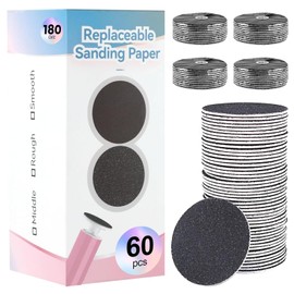 Foot File Replacement Pads, 60pcs Sandpaper Discs for Electric Foot Callus Remover Hard Dry Dead Skin Removal, 180 Grit Fine Sandpaper Refill Discs