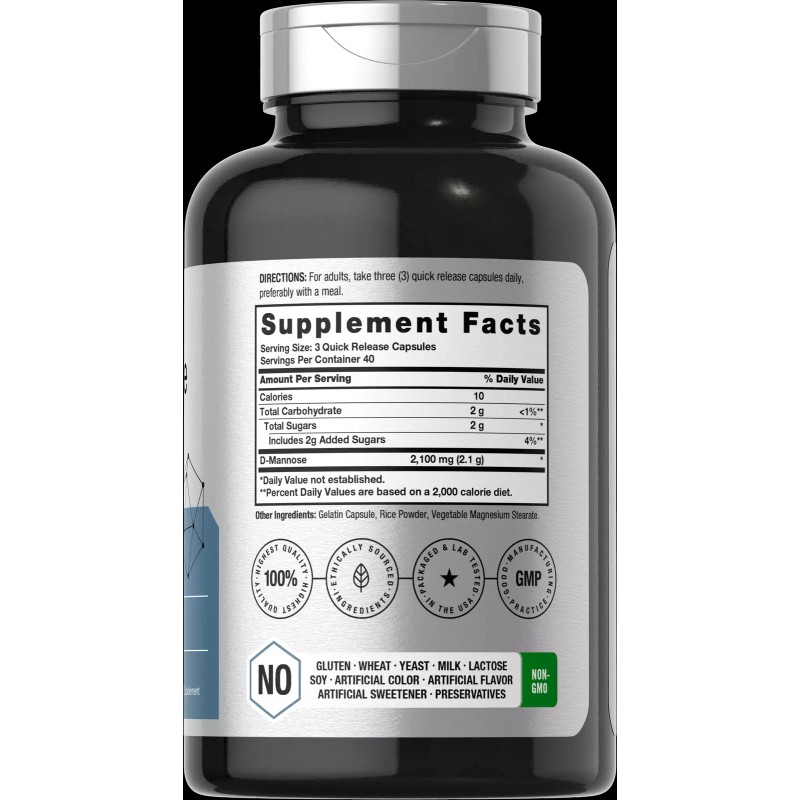 Horbäach D Mannose Capsules | 2100 mg | 120 Count