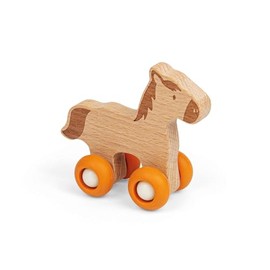 Bigjigs Toys Farm Animal on Wheels (Horse) - Mini Wooden Push Along Animals, Pocket Money Gifts For Kids, Party Bag Fillers, Baby & Toddler Toy, Age 12 + Month Olds