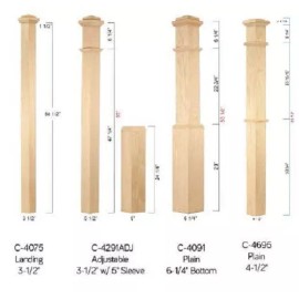 Red Oak Box Newel Posts Stair Parts 3 1/2", 4 1/2", 5", and 6 1/4" Large Newels - Newel Mounting Kit