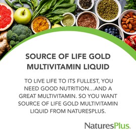 NaturesPlus Natures Plus Source of Life Gold Multivitamin Liquid - 30 fl oz - Includes Vitamins D3, B12, K2 & Over 120 Whole Food Nutrients - 60 Total Servings - Pack of 2