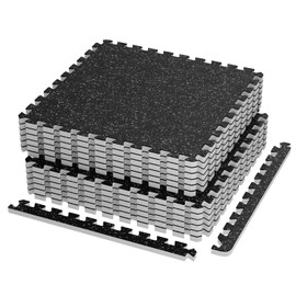 0.79" Interlocking Foam Floor Tiles,12 Pcs 48 Sq Ft Rubber Top Exercise Equipment Mats High Density EVA Foam Mats with Rubber Top Puzzle Gym Flooring Workout Mats for Home Gym-Black+White