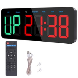 PELLOR Gym Timer Clock, Interval Timer with Function Mode Display, Countdown/UP Stopwatch Adjustable Brightness with Remote Control, 3'' Large Digits Digital Wall Clock for Home Gym Room