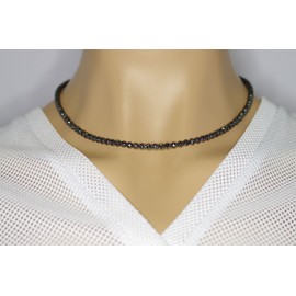 Haematin Jewellery Necklace Haematin Beads Faceted Size Approx. 4 mm Clasp 925 Sterling Silver Model Number 7056, Stainless Steel, Hematite