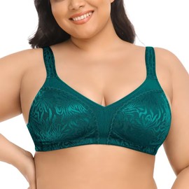 Deyllo Women's Full Coverage Plus Size Comfort Minimizer Bra Wirefree Non Padded(Peacock Green,48DDD)