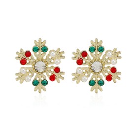YISXVD Crystal Colorful Snowflake Studs Earrings for Women Sparkling Christmas Rhinestone Pearl Snowflake Earrings Xmas Party Jewelry (Color)