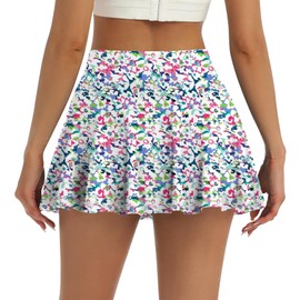 LouKeith Womens Tennis Skirt High Waisted Pleated Golf Skirts Mini Casual Workout Athletic Skorts with Pockets Boho Flowers L