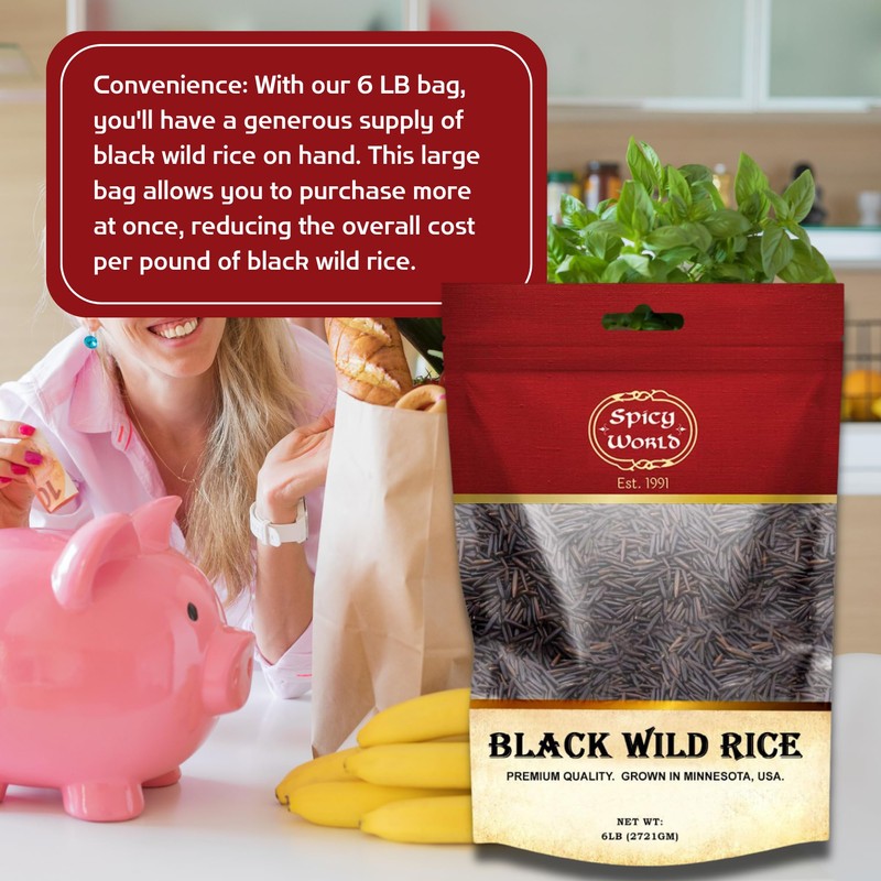 Minnesota Grown Black Wild Rice 6 Pound Bag - Premium