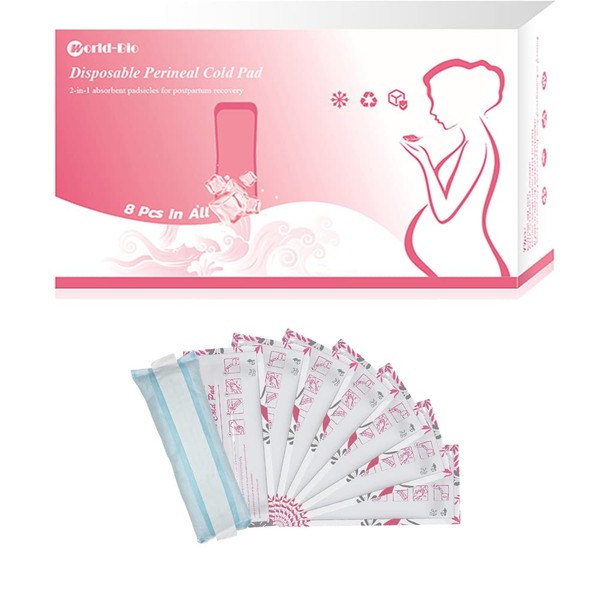 Perineal Ice Pack Pain Relief for Postpartum & Hemorrhoid, Vaginal Discomfort, Instant Cold Compress Pack and Disposable Absorbent Maternity Pad for Women After Delivery, 8 Ice Maxi Pad 280g Each