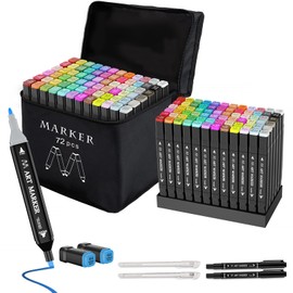 Banral Alcohol Markers Set, 72 Colors Dual Tip Alcohol Based Art Markers Pens for Artists, Permanent Drawing Markers for Adult Coloring Sketching Illustration with Case and Holders