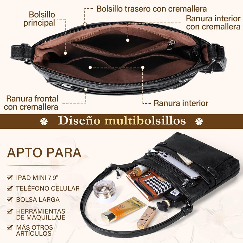 NEWHEY Bolsa Crossbody Mujer,Bolsas de Mujer de Pu Impermeable, Bolsa