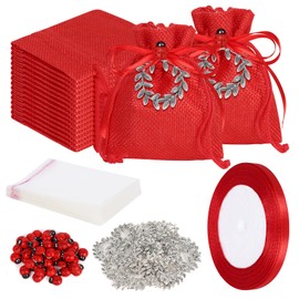 Gudotra Pack of 24 Party Favours Graduation Party Bags Red with 50 Transparent Bags 24 Laurel Wreath Pendants 50 Ladybird Red Ribbon Party Favours Graduation Party